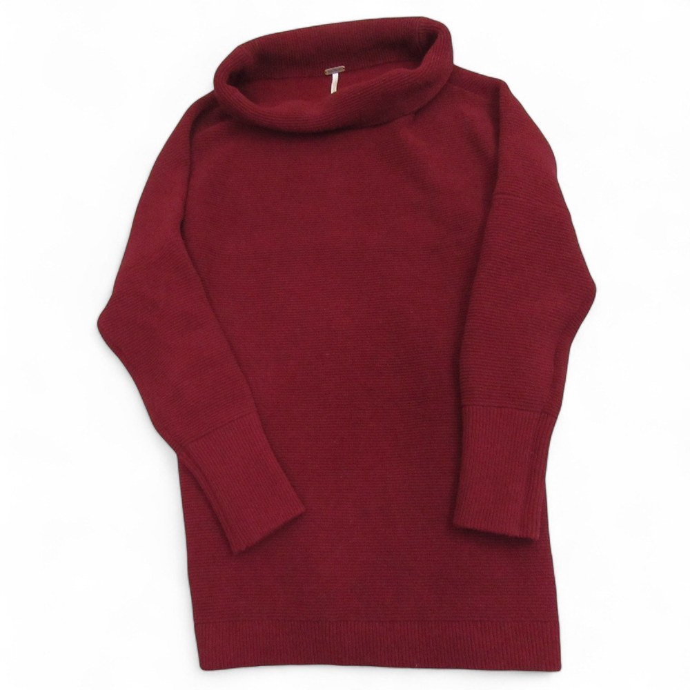 Free People Womens Sweater Pullover Long Sleeve S Red Ribbed Cotton‎ Blend